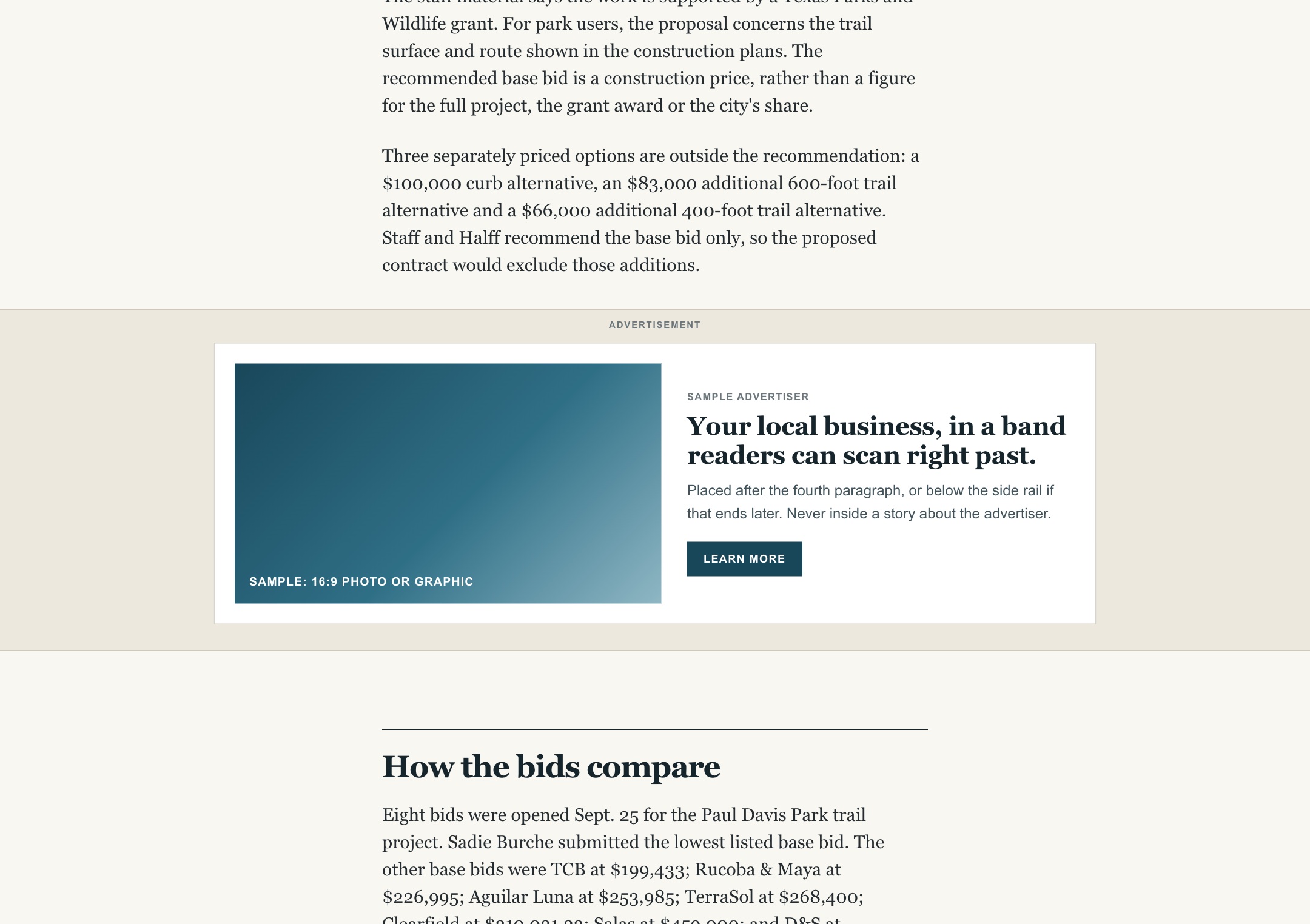 Inside every story: where the advertisement band appears on desktop